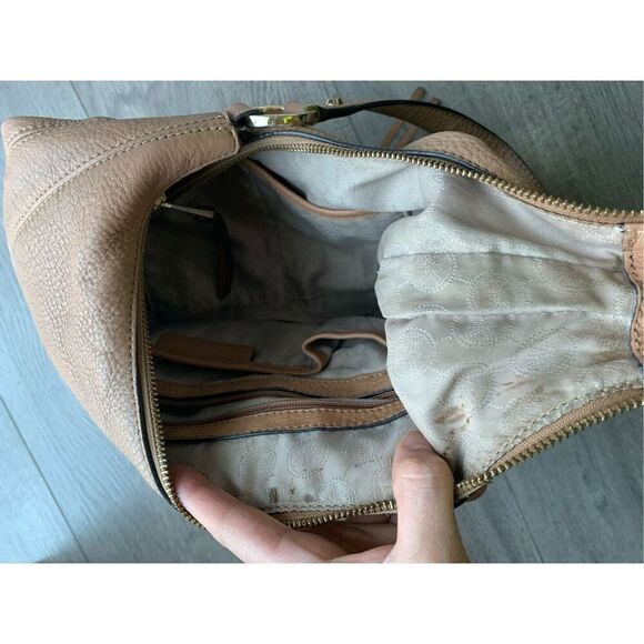Michael Kors Rhea zip Shoulder Bag 100% leather in Suntan beige tan hobo - Picture 6 of 8